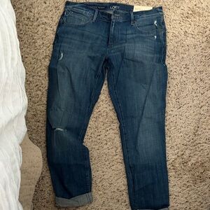 LOFT Women's Dark Blue Boyfriend Jeans with Light Distressing